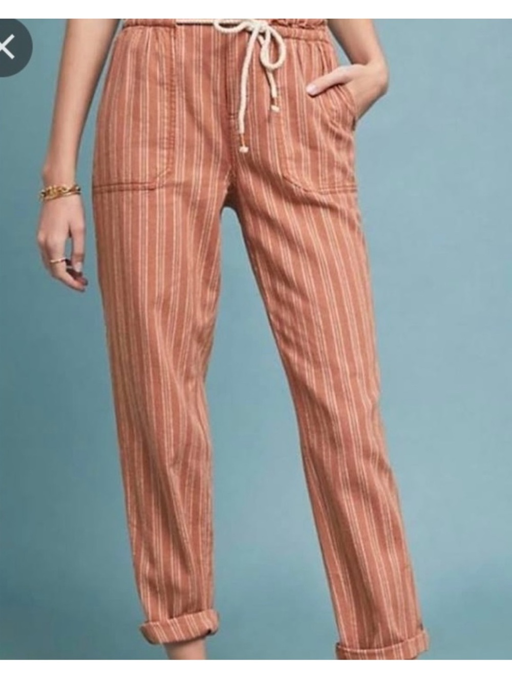 Anthropologie Beach Pants size Small Peach Stripe Linen Blend Drawstring Coast 🌴